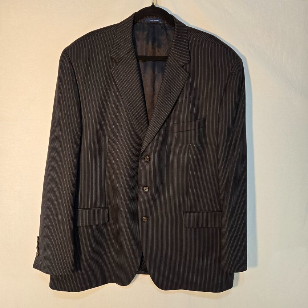 RALPH LAUREN Dillard's BLACK 100% Wool WHITE Pinstripe Blazer Men's Size 50R. - Picture 4 of 17